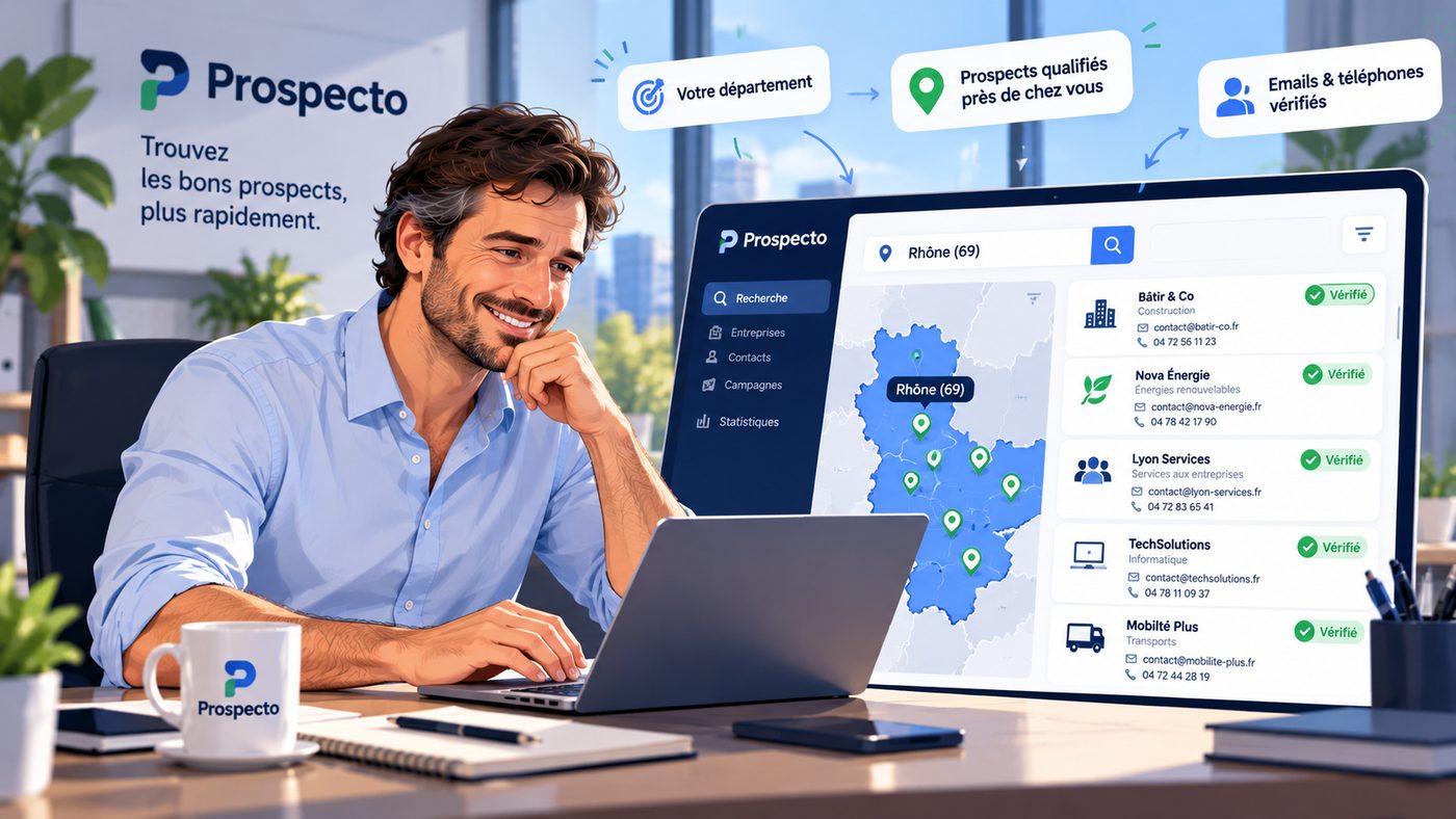 Avec Prospecto : département, carte des prospects, contacts vérifiés